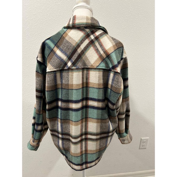 ZARA Oversized Plaid Flannel Shirt Jacket Women XS Green Brown Cream Button Up - Picture 4 of 8